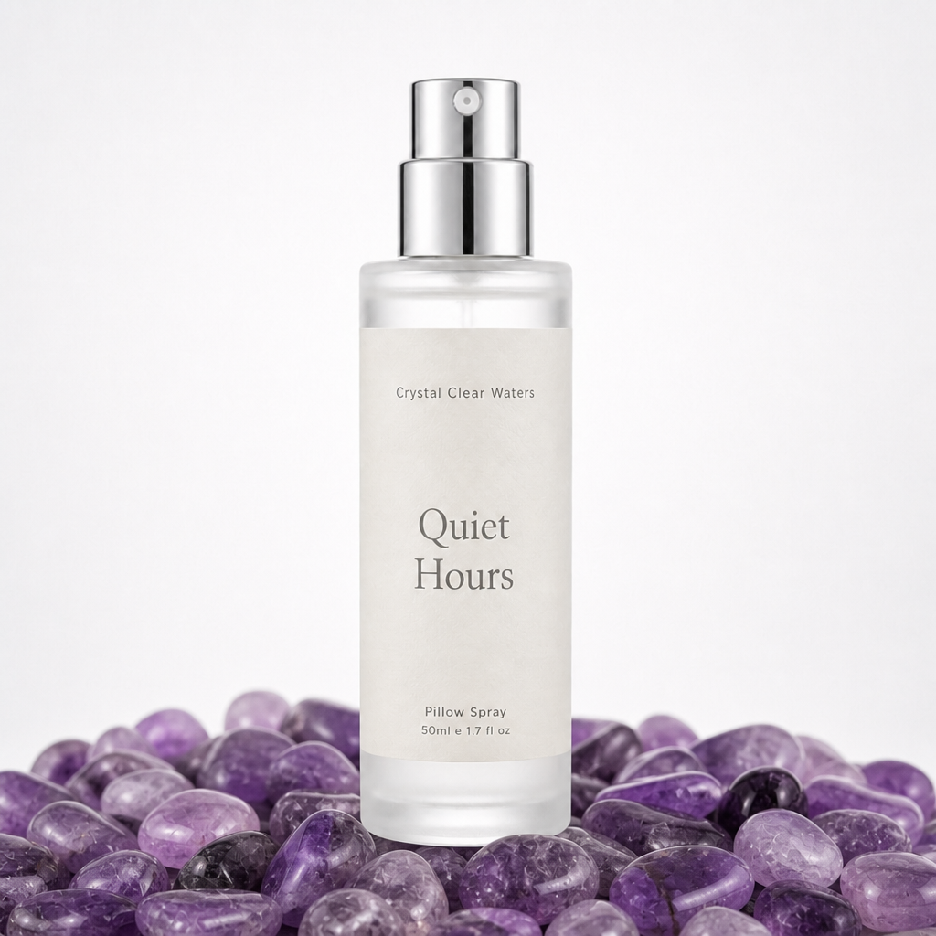 Quiet Hours pillow spray on amethyst