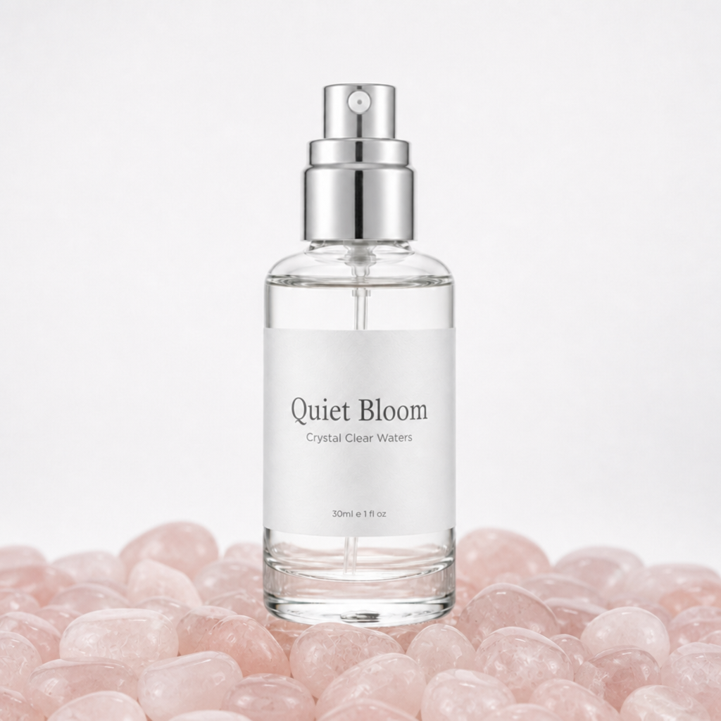 Quiet Bloom atomiser on rose quartz
